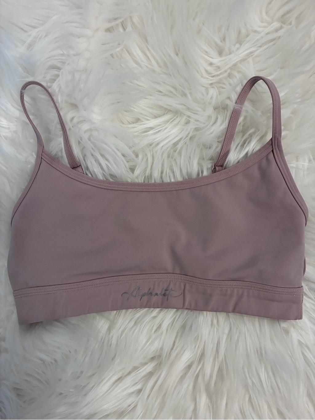 Alphalete Surface Limitless Sports Bra Xs Hazelwood Pink Tan Mauve Front Logo